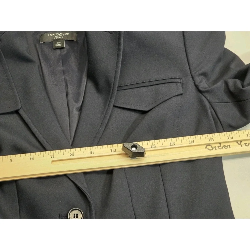 ANN TAYLOR Single‎ Breasted Blazer Womens 2P Lapel Neck Long Sleeve Buckle Blue